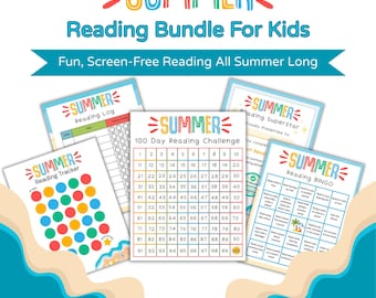 Sfida di lettura estiva per bambini / Attività di monitoraggio, registro e bingo di lettura stampabili / Tabella di lettura di 100 giorni / Materiale stampabile per l'istruzione domiciliare
