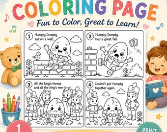 Humpty Dumpty Coloring Page Printable | Nursery Rhyme Activity | Preschool Learning Worksheet | Homeschool PDF | Kids Coloring Sheet