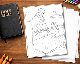 Jesus Coloring Page for Kids | Jesus Heals Jairus’ Daughter | Printable Bible Activity | New Testament Coloring Sheet