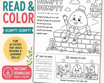 Humpty Dumpty Coloring Page | Nursery Rhyme Activity for Preschool | Sequencing Worksheet