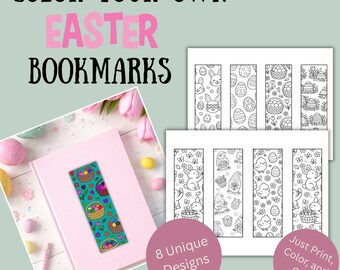 Segnalibri di Pasqua da colorare - 8 segnalibri PDF stampabili