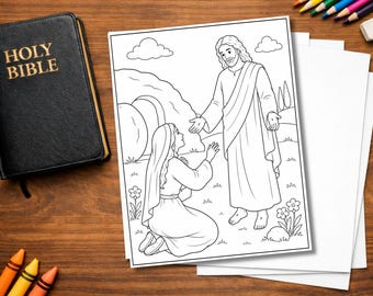 Jesus Coloring Page | Mary Magdalene Sees Jesus | Resurrection Bible Activity for Kids | Easter Printable
