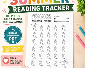 Summer Reading Tracker Printable for Kids | Reading Challenge Chart | Summer Reading Log PDF | Printable Reading Reward Tracker