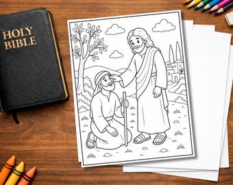 Jesus Heals Blind Man Coloring Page | Bible Coloring Page for Kids | New Testament Printable | Sunday School Activity