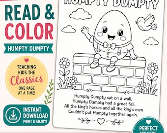 Humpty Dumpty Coloring Page Printable | Nursery Rhyme Activity | Preschool & Kindergarten Worksheet | Kids Digital Download