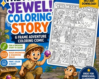 Coloring Page for Kids | Story Coloring Activity | Treasure Hunt Printable | Reading Comprehension Worksheet | Homeschool PDF