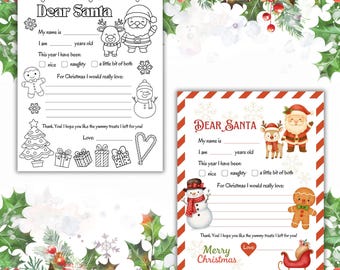 Lettera stampabile a Babbo Natale / Versioni a colori e in bianco e nero / Download immediato del PDF