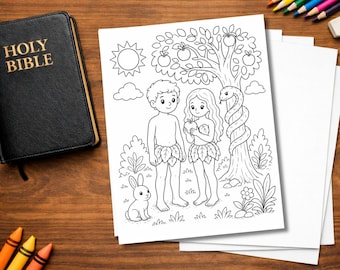 Adam and Eve Coloring Page | Bible Story Printable for Kids | Garden of Eden Activity | Sunday School Coloring Sheet