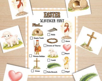 Gioco di caccia al tesoro pasquale incentrato su Gesù per bambini - Download immediato in PDF