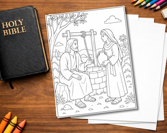 Jesus Coloring Page | The Woman at the Well Coloring Sheet Printable | Bible Coloring Page for Kids | Sunday School Activity