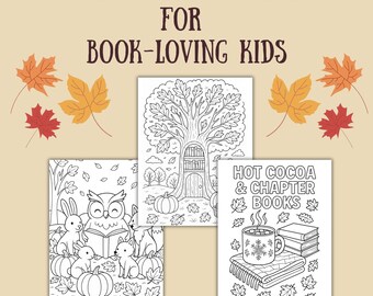 Disegni da colorare autunnali per bambini con tema di lettura - Fogli da colorare a tema autunnale stampabili - Download immediato in PDF