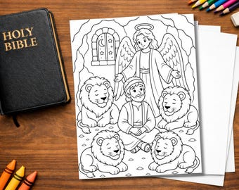 Daniel and the Lions Den Coloring Page Printable | Bible Coloring Sheet for Kids | Sunday School Activity