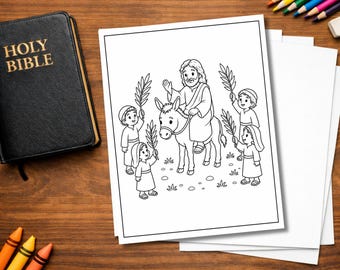 Palm Sunday Coloring Page | Jesus on Donkey Printable | Bible Coloring Page for Kids | Christian Coloring Sheet | Sunday School Activity