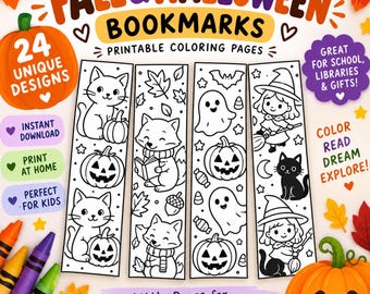Fall & Halloween Coloring Bookmarks for Kids | 24 Printable Autumn Reading Bookmarks