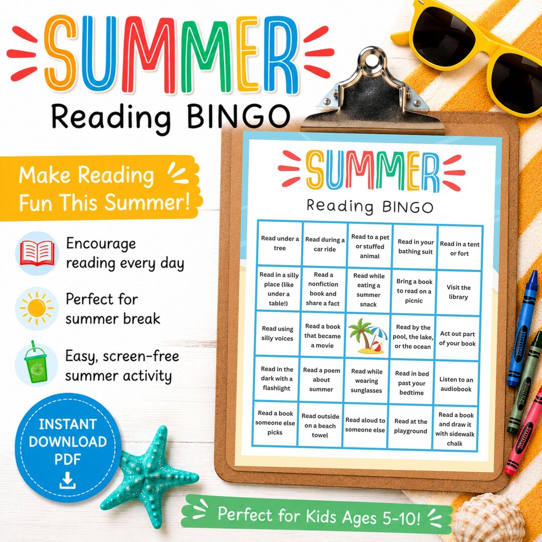 Summer Reading Bingo Printable for Kids | Reading Challenge Activity ...