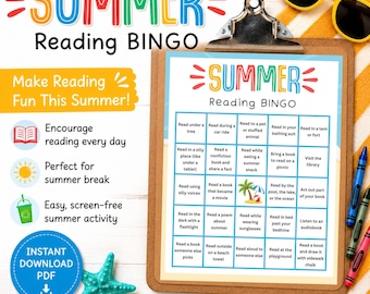 Summer Reading Bingo Printable for Kids | Reading Challenge Activity Sheet | Fun Summer Learning Game
