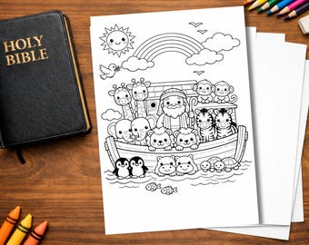 Noah's Ark Coloring Page | Bible Story Printable, Sunday School Activity (Digital Download)