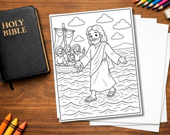 Jesus Walks on Water Coloring Page | Bible Coloring Page for Kids | Christian Printable | Sunday School Activity | Faith Coloring Sheet