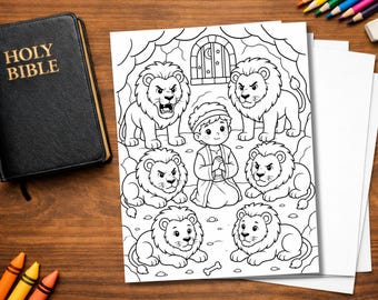 Daniel and the Lions Den Coloring Page Printable | Bible Coloring Sheet for Kids | Sunday School Activity
