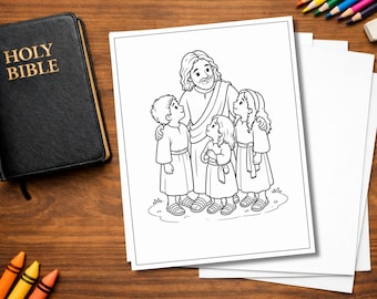 Jesus With Children Coloring Page | Christian Coloring Page for Kids | Bible Coloring Sheet | Sunday School Printable