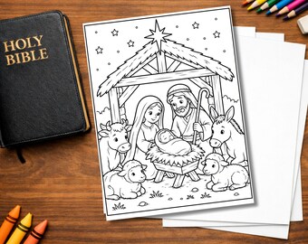 Nativity Coloring Page Printable| Baby Jesus Coloring Page | Christian Christmas Activity | Sunday School Printable | Kids Bible Coloring