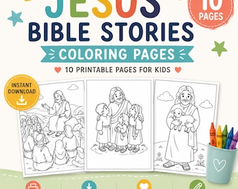 Jesus Coloring Pages Featuring Bible Stories, Miracles, and Teachings| Christian Coloring Book Printable | Sunday School Activity