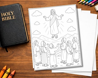 Jesus Coloring Page | Ascension of Jesus Coloring Page for Kids | Bible Story Printable | Christian Coloring Activity