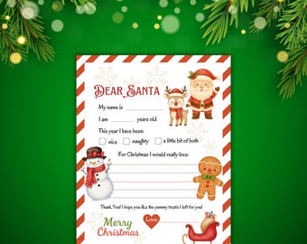 Lettera di Babbo Natale stampabile – Modello di lista dei desideri di Natale per bambini