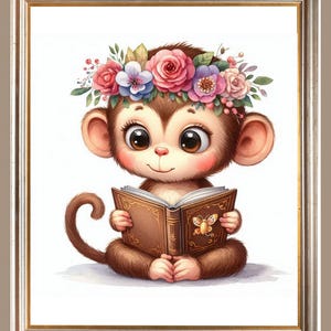 Reading Monkey Nursery Print: Bookish Jungle Animal Art (Digital Download)