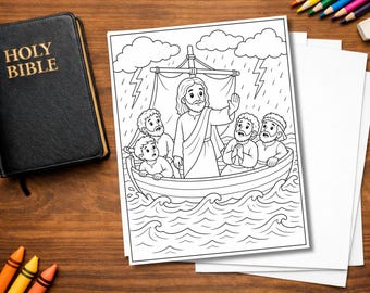 Jesus Calms the Storm Coloring Page | Bible Coloring Page for Kids | Christian Printable | Sunday School Activity | Faith Coloring Sheet