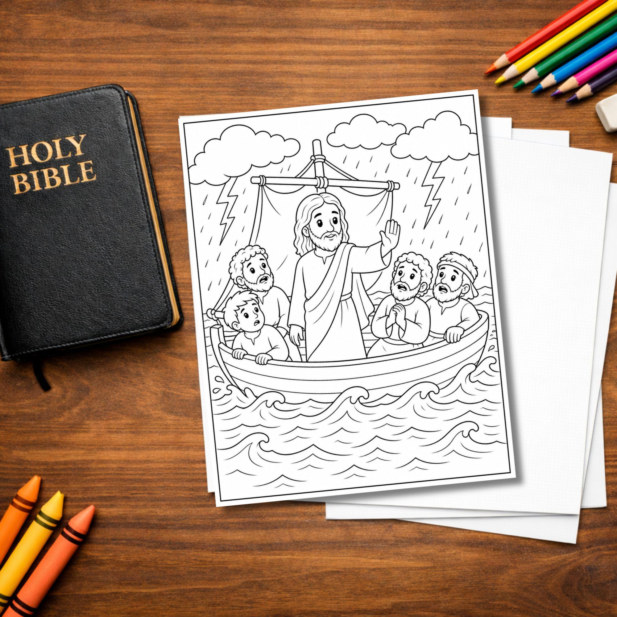 Jesus Calms the Storm Coloring Page | Bible Coloring Page for Kids ...