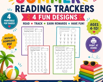 Summer Reading Tracker Printables for Kids | Reading Challenge Chart | Summer Reading Log | Reading Chart