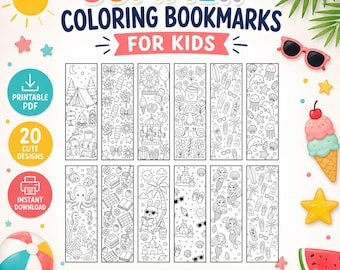 Summer Coloring Bookmarks for Kids | Printable PDF | Instant Download