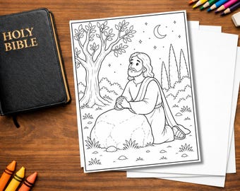Jesus Praying in Gethsemane Coloring Page for Kids | Bible Coloring Sheet | Sunday School Printable | Easter Activity