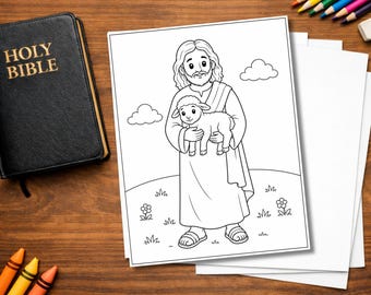 Jesus the Good Shepherd Coloring Page | Christian Coloring Page for Kids | Bible Printable | Jesus and Lamb Coloring Sheet