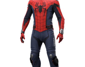 Spiderman Motorcycle Leather Suit - Red & Blue Biker Racing Gear