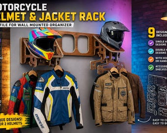 Double Motorcycle Helmet Jacket Rack SVG | CNC Garage Organizer (Digital Download)