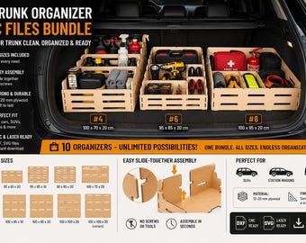 5 Modular Trunk Organizer CNC Files | 5 Plywood Storage Boxes SVG DXF (Digital Download)