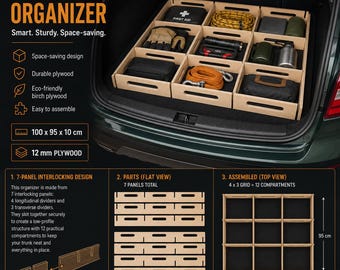 Tall Trunk Organizer SVG DXF Files | Modular SUV Storage Plans | Plywood Car Box