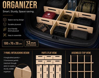 Wide Trunk Storage Box SVG DXF Files | Car Organizer CNC Plans | Diy Plywood Storage