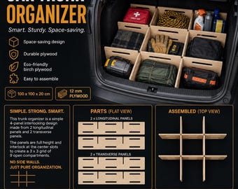 Wide Low Trunk Organizer SVG DXF Files | CNC Car Storage Box | Plywood Organizer Plans