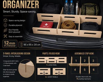 Mid Size Trunk Organizer Plans | Plywood Car Storage Box SVG DXF