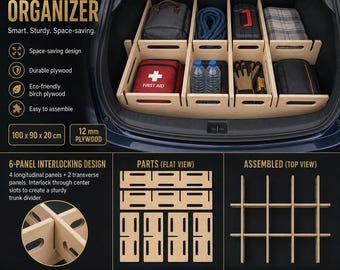 Family Trunk Organizer SVG DXF Files | Large Car Storage CNC Plans | Plywood Organizer