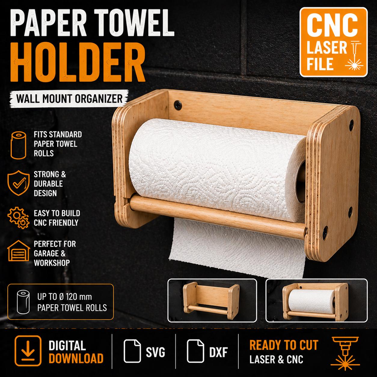 Garage Organization Workshop Paper Towel Holder CNC Paper Towel Holder File Wall Mount Plywood Organizer (SVG DXF  Download)