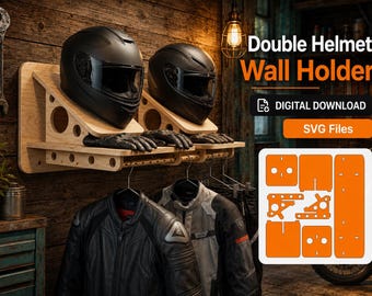 Double Motorcycle Helmet Wall Rack SVG DXF | CNC Holder, Moto Gear Organizer (Digital Download)