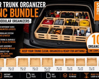 10 Modular Car Trunk Organizers | 10 CNC Plywood Box Files (SVG DXF)