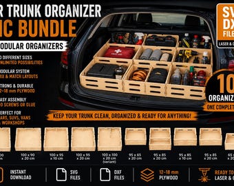 10 Modular CNC Car Trunk Organizers | 10 Plywood Storage Boxes SVG DXF (Digital Download)