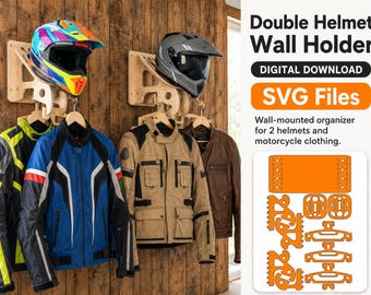 Motorcycle Helmet Holder SVG | Double Rack CNC File (Digital Download)
