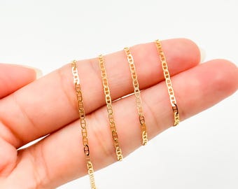 Cadena plana de eslabones Marina de oro macizo de 14k, se vende por metro. 040FLP1BBT2byFt