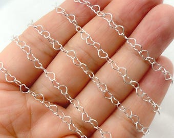 Sterling Silver Heart Link Chain, Jewelry Making Supplies. Y112SS